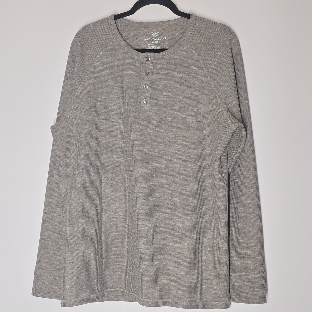 Mack Weldon Brown Thermal Henley Shirt Mens L Waffle Knit‎ Thermolite Wool